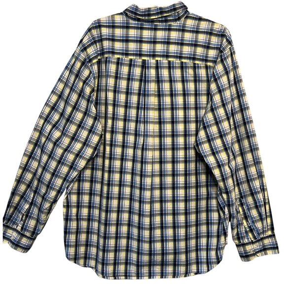 Chaps Men Yellow & Blue Plaid Button-Down Shirt XL 100% Cotton Long Sleeve - Picture 2 of 16